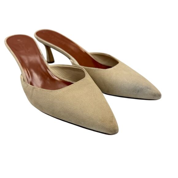 Le Monde Beryl Neutral Cream Suede Leather Kitten Heel Pointed Toe Mules - Picture 8 of 12